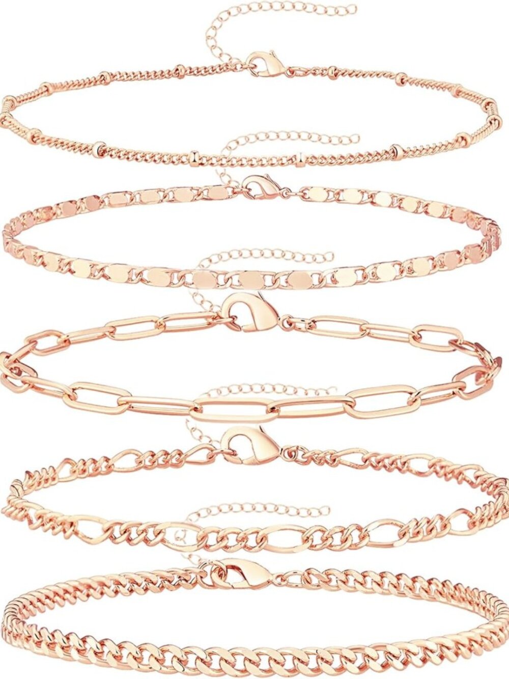 Trendy Gold Bracelet Set for Women, Non-Tarnish Stackable Paperclip & Cuban